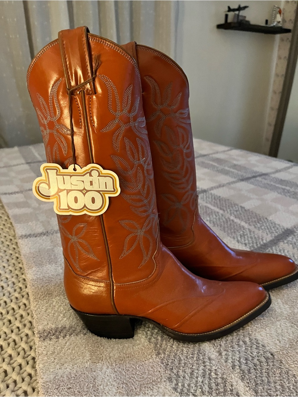Justin Boots Women Cognac Leather Western Heeled Boots 6 1/2